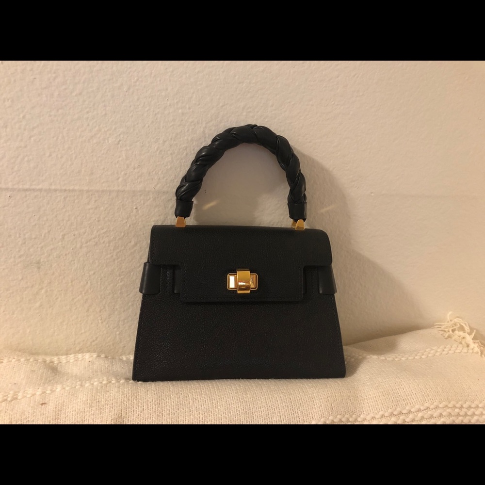 Miu Miu Madras Black Leather Top Handle Satchel